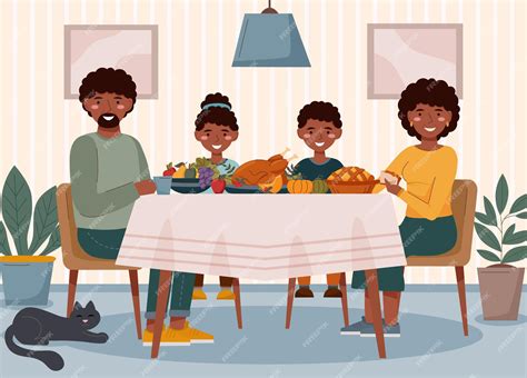 Premium Vector | Family thanksgiving at the table3