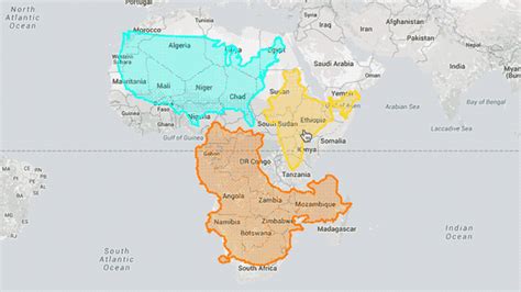 the world map with countries and their major cities in orange, blue, and yellow