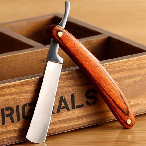 Vintage Old Style Straight Edge Stainless Steel Barber Razor Wooden Handle Folding Shaving Knife ...