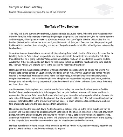 ⇉The Tale of Two Brothers Short Summary Essay Example | GraduateWay