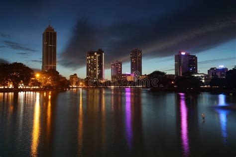 Skyline of Colombo with Reflection in the Lake at Night Editorial ...