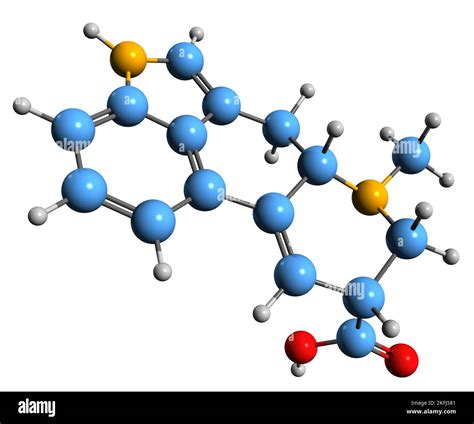 3D image of Lysergic acid skeletal formula - molecular chemical structure of ergoline alkaloids ...