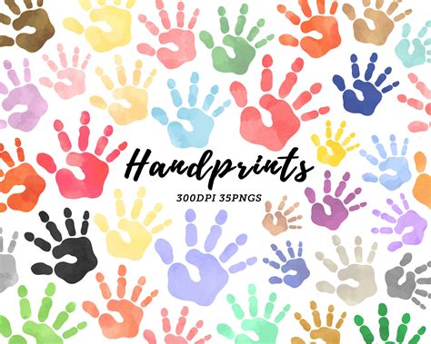 Watercolor Handprint Clipart / Hand Clipart / Painted Hands / Handprint Png / Children Clipart ...