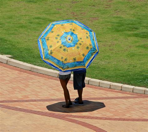 Under A Yellow & Blue Parasol Free Stock Photo - Public Domain Pictures
