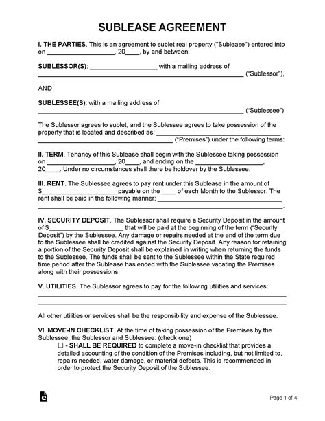 Subtenant Agreement Template