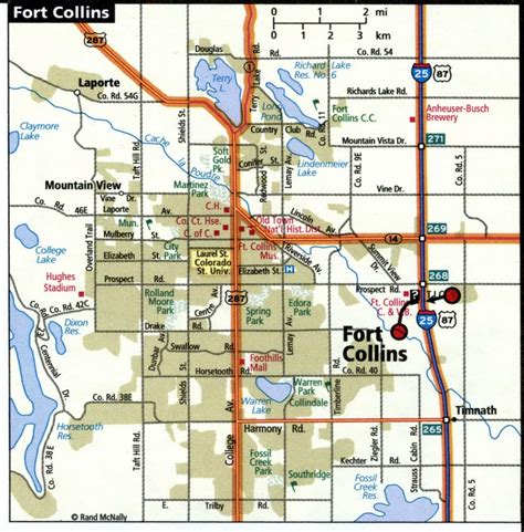 Fort Collins city road map for truck drivers area town toll free highways map - USA