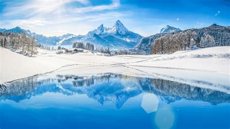 berchtesgaden, mountain range, watzmann, sky, reflection, freezing ...