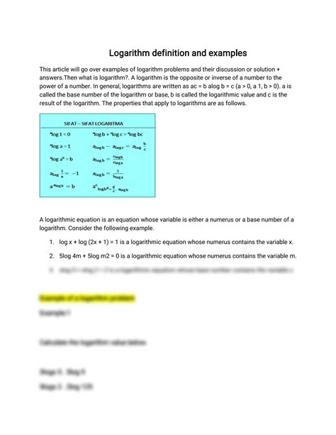 SOLUTION: Logarithm definition and examples - Studypool