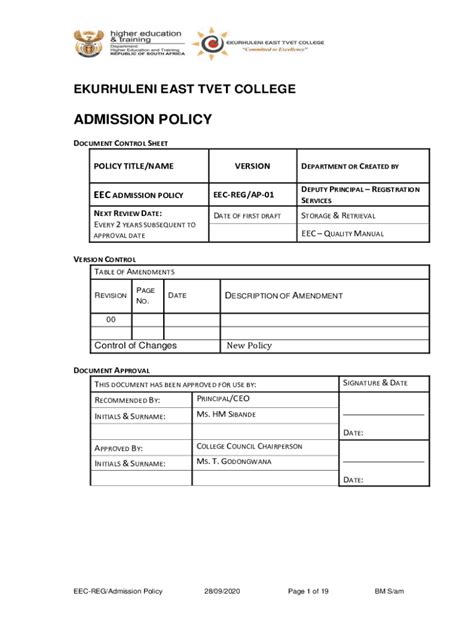 Fillable Online Ekurhuleni East TVET College Admission Application Form ...