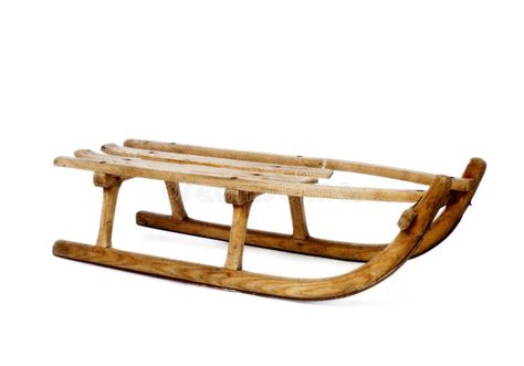 Old Vintage Wooden Sled On White Stock Photo - Image of brown, object ...