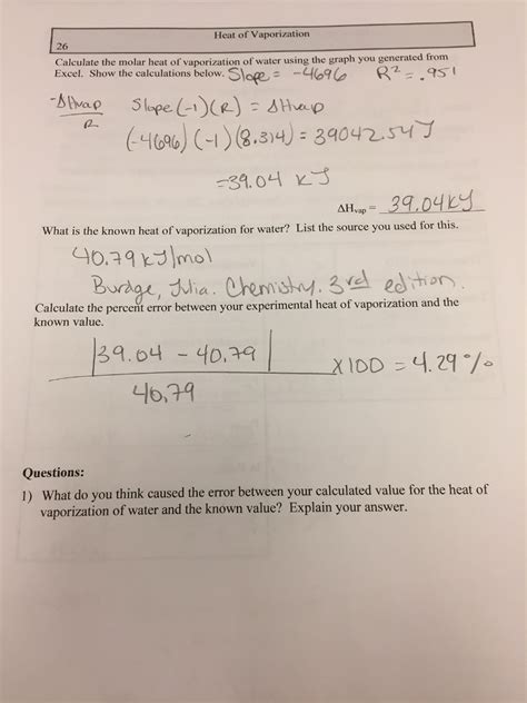 Solved Heat of Vaporization 26 Calculate the molar heat of | Chegg.com