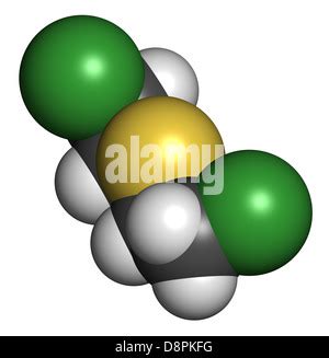 Mustard gas (Yperite, bis(2-chloroethyl) sulfide) molecule, chemical structure. Mustard gas is a ...