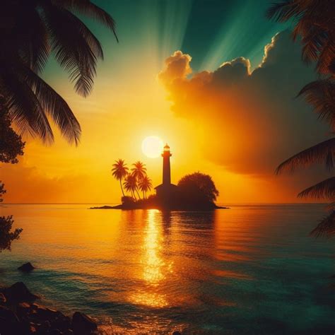 Premium Photo | Palm tree beach sunset