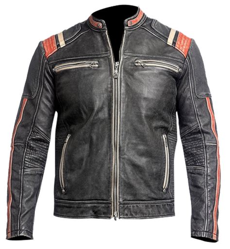 Men's Retro Moto Cafe Racer Distressed Black Leather Biker Jacket