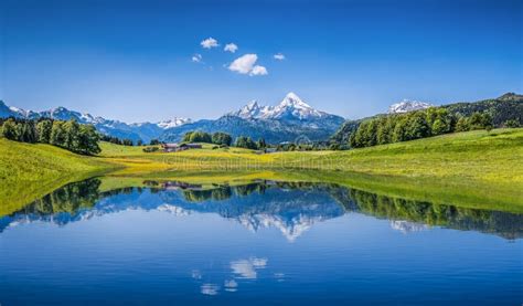 Idyllic Summer Landscape with Clear Mountain Lake in the Alps Stock Photo - Image of ...