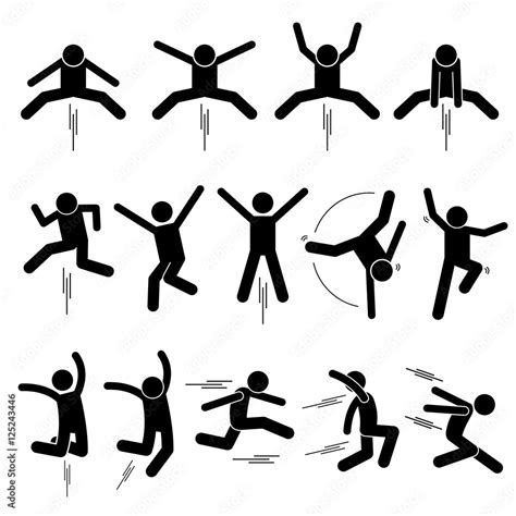 Various Jumper Human Man People Jumping Stick Figure Stickman Pictogram ...