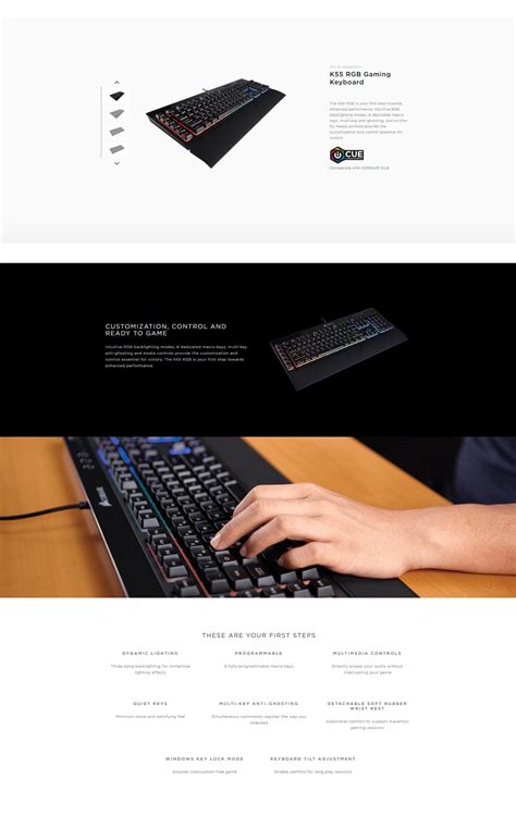 Corsair K55 RGB Membrane Gaming Keyboard - Quiet & Satisfying LED Backlit Keys - Media Controls ...