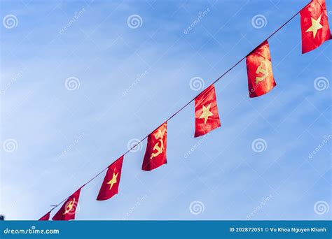 Vietnamese Red with Yellow Star Flag and Communist Party of Vietnam Flag. Waving Colorful ...