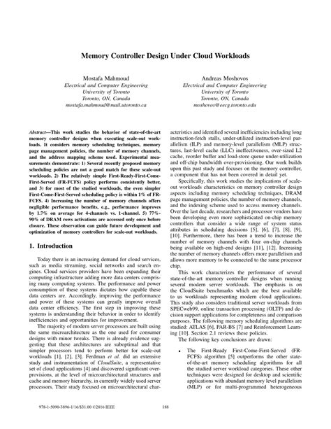 (PDF) Memory Controller Design Under Cloud Workloads