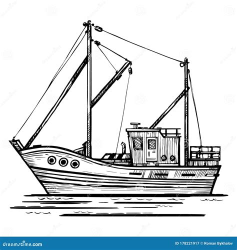 Fishing Boat Vector Sketch Hand-drawn Illustration Stock Vector - Illustration of realistic ...