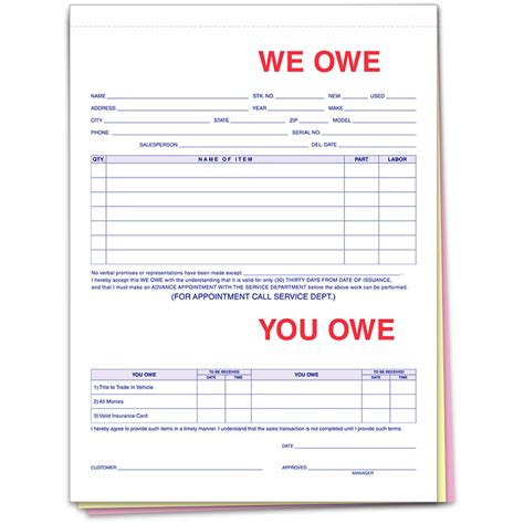 We Owe - You Owe Forms | Car Dealership Forms