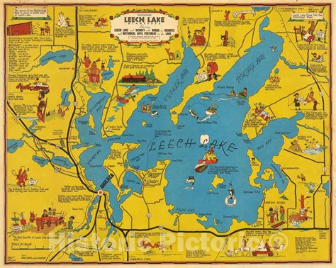 Historic Map - Cartomap Leech Lake Minnesota Showing Leech Lake and Vicinity with Roads to ...