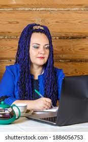 Woman Blue Afro Braids Home Office Stock Photo 1886056753 | Shutterstock