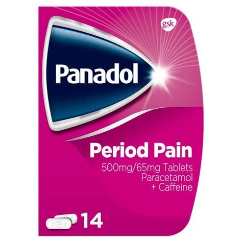 Panadol Period Pain 500mg Paracetamol Caffeine Pain Relief Tablets 14 per pack from Ocado