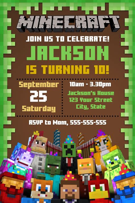 Custom Minecraft Invitation: Personalized Minecraft Party Invites ...