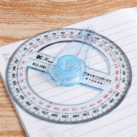 1PC Circular 10cm Transparent Plastic 360 Degree Pointer Protractor Ruler Angle For School ...