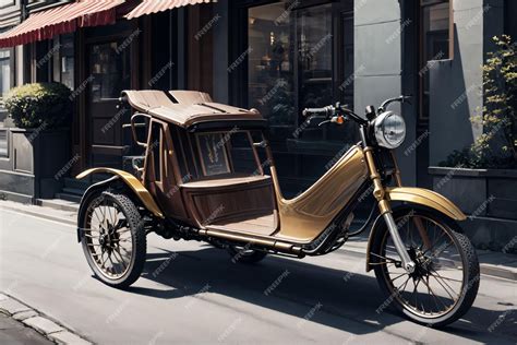 Premium AI Image | A vintage tricycle with a side car in the background.