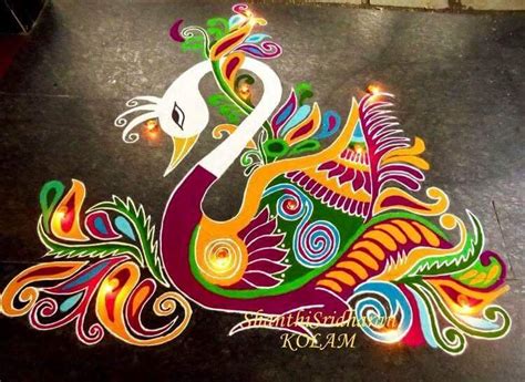 Peacock Design Rangoli Kolangal - DivineInfoGuru.com