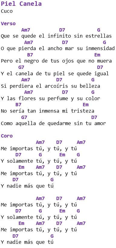 Piel Canela - Cuco Letra y Acordes en Guitarra