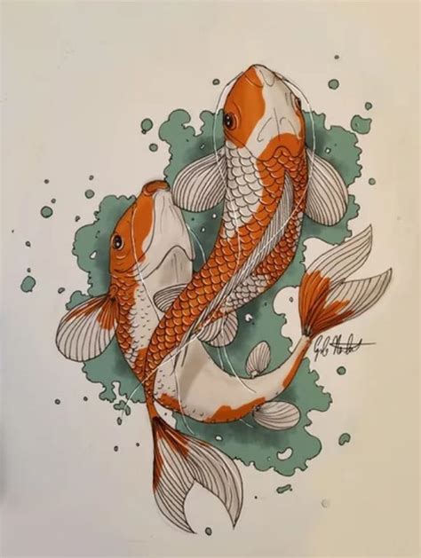 Classic koi art print with orange and white patterns, by Norbert Garab. #koifish #carp # ...