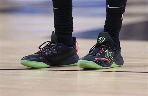 A detailed view of the shoes worn by Utah Jazz guard Jordan Clarkson in a game against the ...