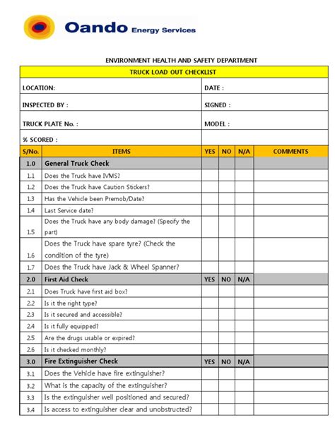 Truck Load-Out Checklist | PDF | Driving | Truck