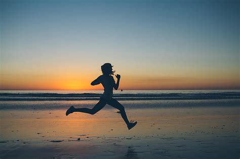 HD wallpaper: person running on seashore, silhouette, sunset ...