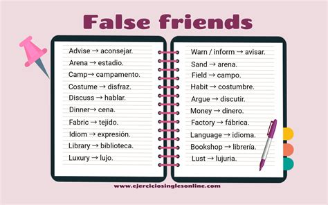 False friends en inglés - Ejercicios inglés online