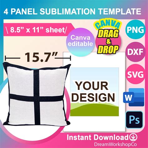 Pillow Sublimation Template, Sublimation Template, SVG, DXF, Canva, Ms Word Docx, Png, Psd, 8 ...