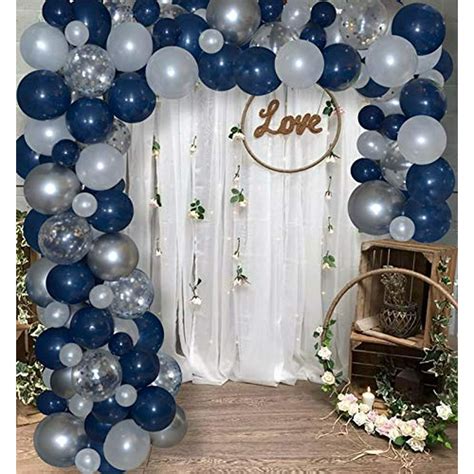 Navy Blue Balloon Arch kit Balloon Garland - Strong Thick Balloons, Metallic Silver, Light Grey ...