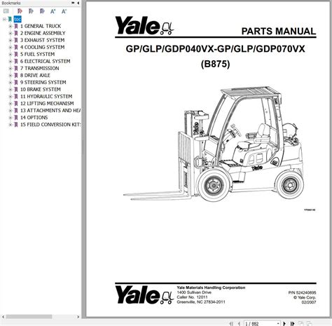 Yale Forklift B875 Parts Manual