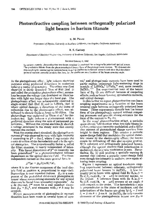 (PDF) Photorefractive coupling between orthogonally polarized light ...