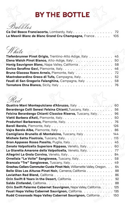 Menu at Mama Ricotta's restaurant, Charlotte