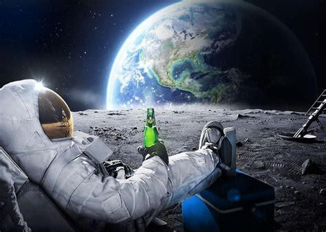 'Funny astronaut with beer' Poster, picture, metal print, paint by ...