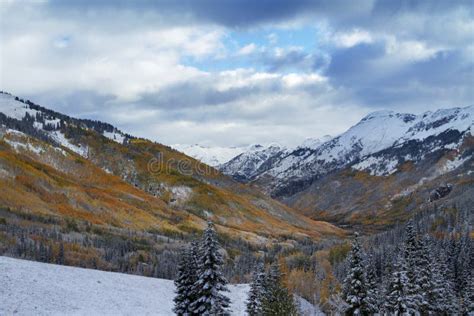 San Juan Mountains in Fall Colors and Snow, Colorado Stock Image ...