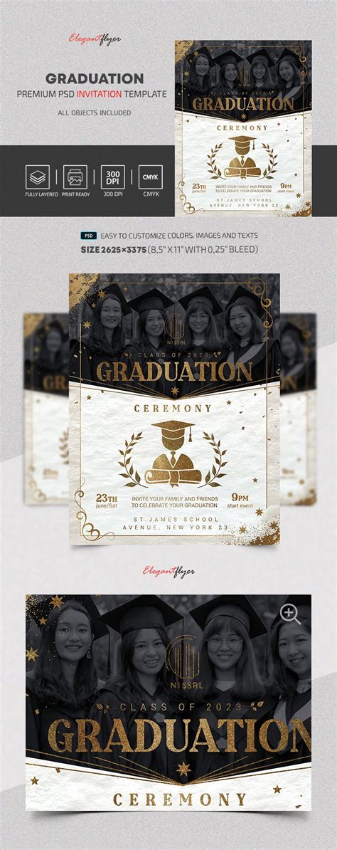 Black Dark Graduation Premium Invitation Template PSD | by Elegantflyer