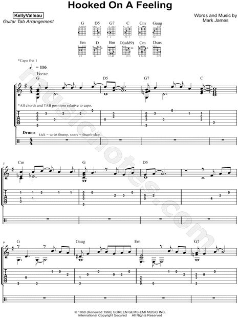 Kelly Valleau "Hooked on a Feeling" Guitar Tab in G Major - Download ...