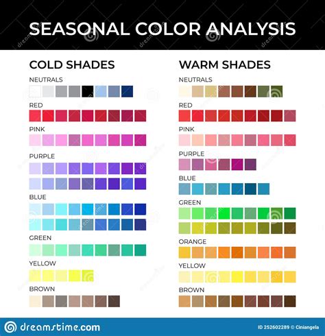 Seasonal Color Analysis Color Palette With Cold And Warm Shades, Neutrals, Red, Pink, Purple ...