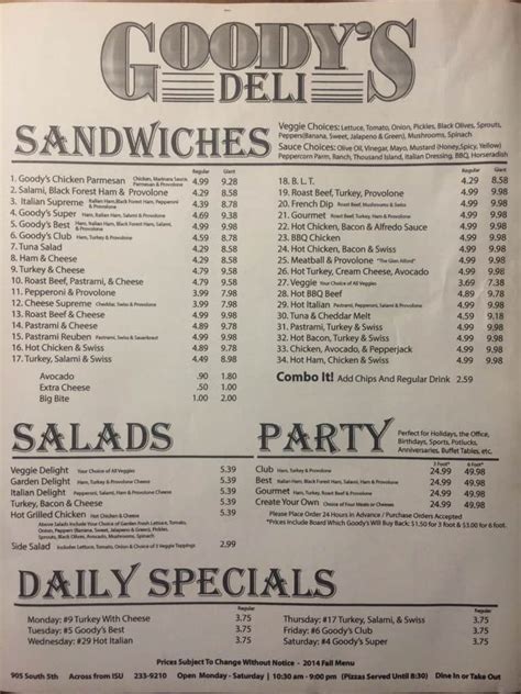 Goody's Deli Menu, Menu podniku Goody's Deli, Pocatello, Pocatello - Urbanspoon/Zomato