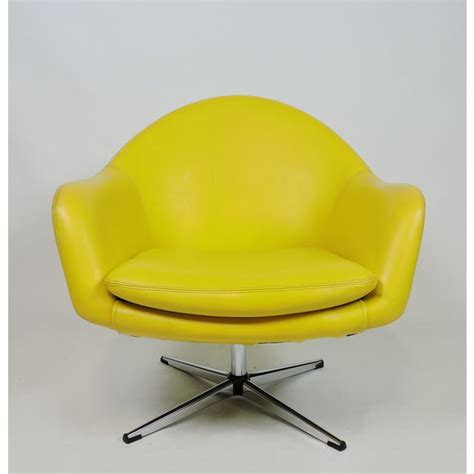 Overman Mid-Century Modern Chrome Swivel Pod Chair in Yellow | Chairish